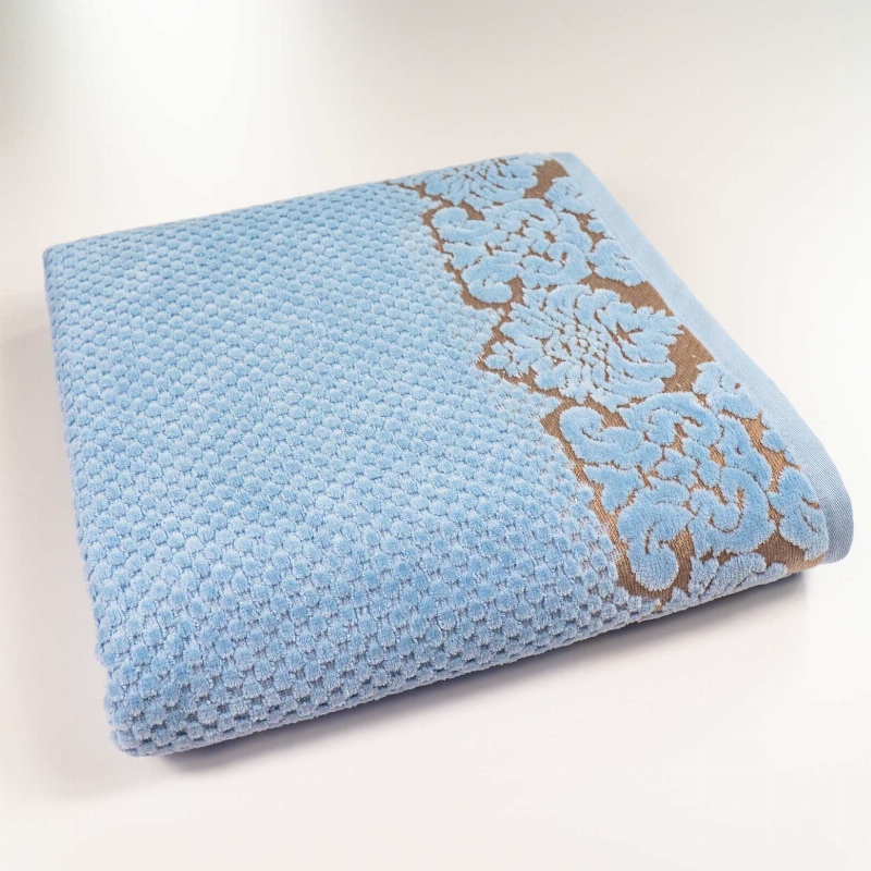 Рушник банний махровий 70x140см Damask Преміум якості Жакардовий з велюром 550г/м2 GM Textile (Світло-Синій)